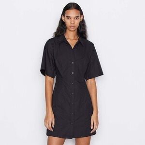 Frame Women's Black Seam Detail Organic Cotton Shirt Dress